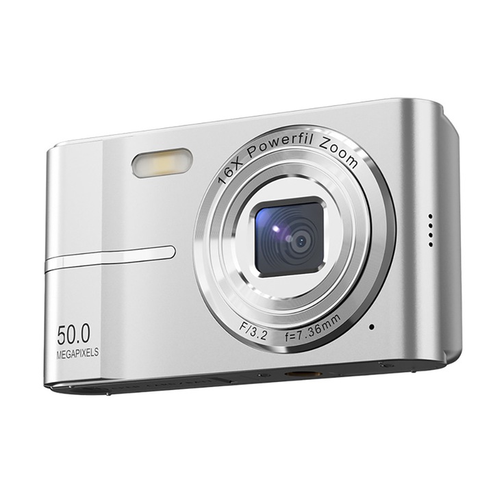 Camera foto compacta JESWO, 50MP, zoom 16x, argintie, cu card SD de 32GB