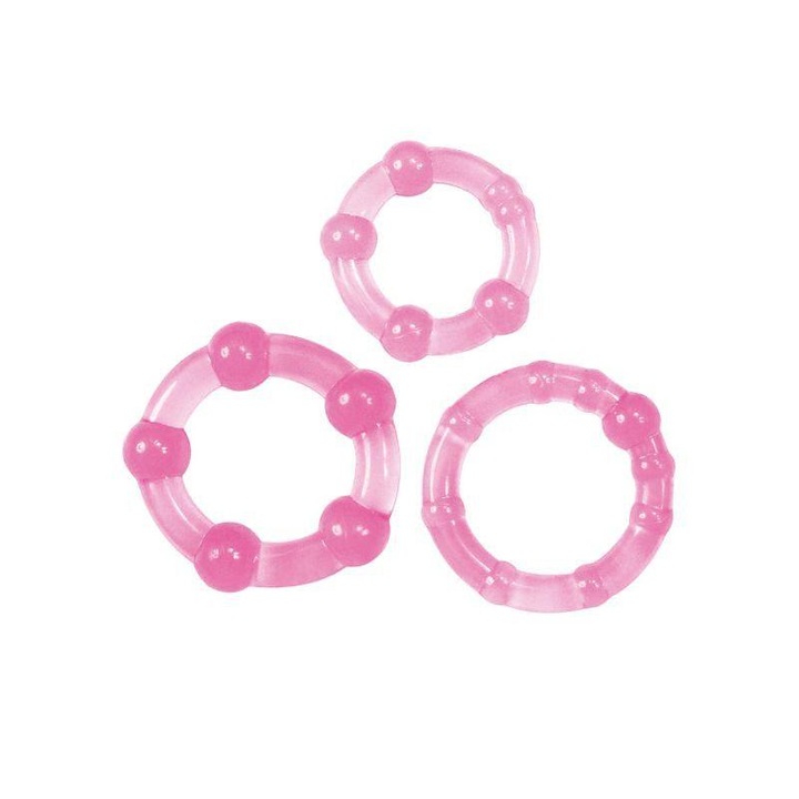 Toyz4Lovers 3 gyűrűs szett, rózsaszín, TPE, változó méretek 1,8x2,3 cm (3,6 cm-ig bővíthető)