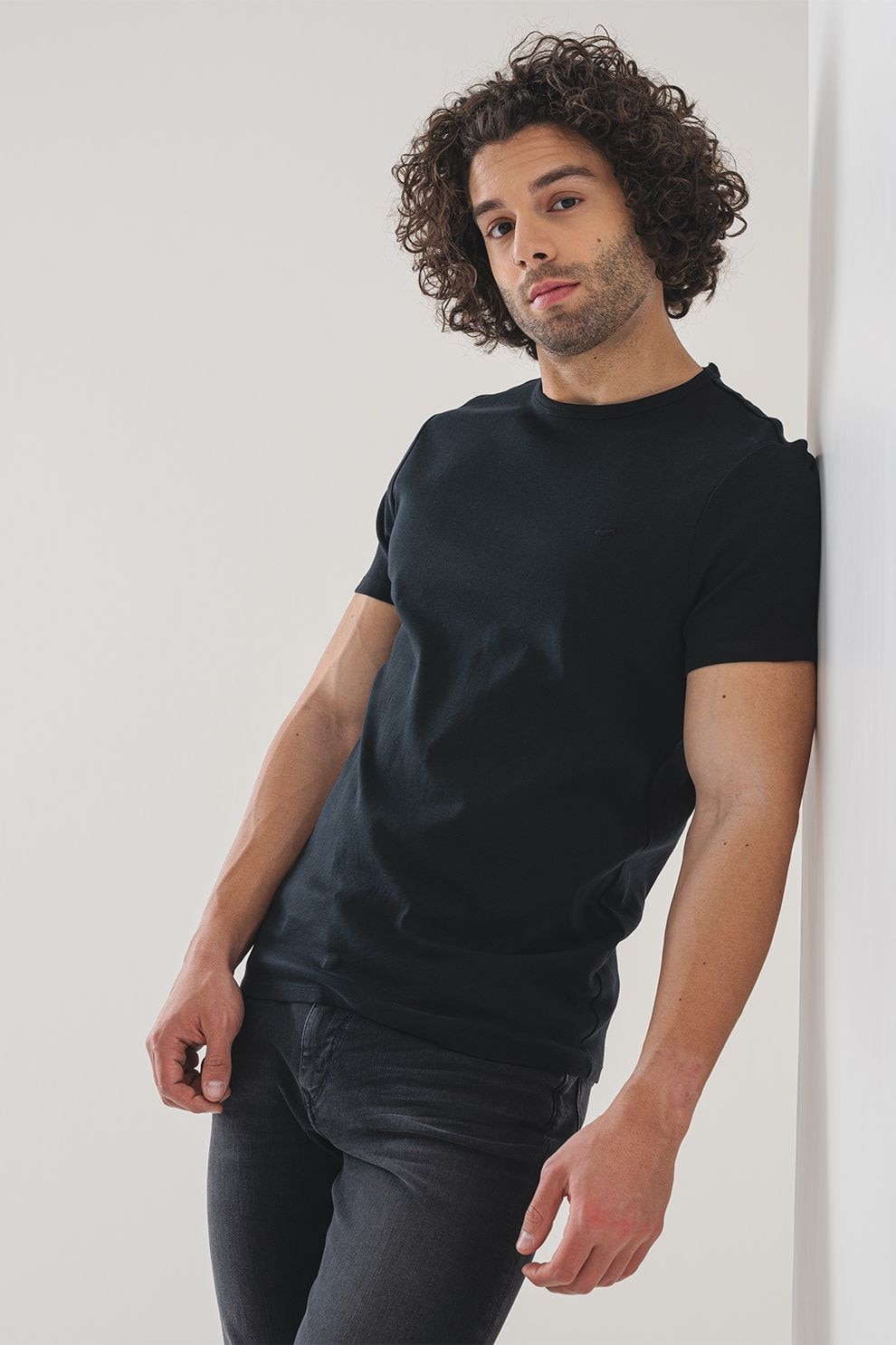 Mustang, Tricou uni de bumbac, Negru, XXL