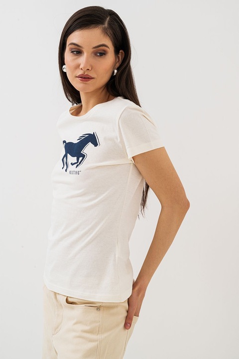 Mustang, Kerek nyakú póló logómintával, Törtfehér, S