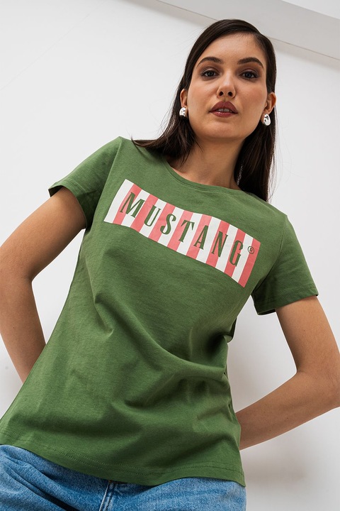 Mustang, Kerek nyakú póló logómintával, Pisztáciazöld