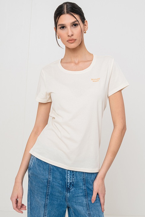 Mustang, Tricou cu decolteu rotund, Alb murdar