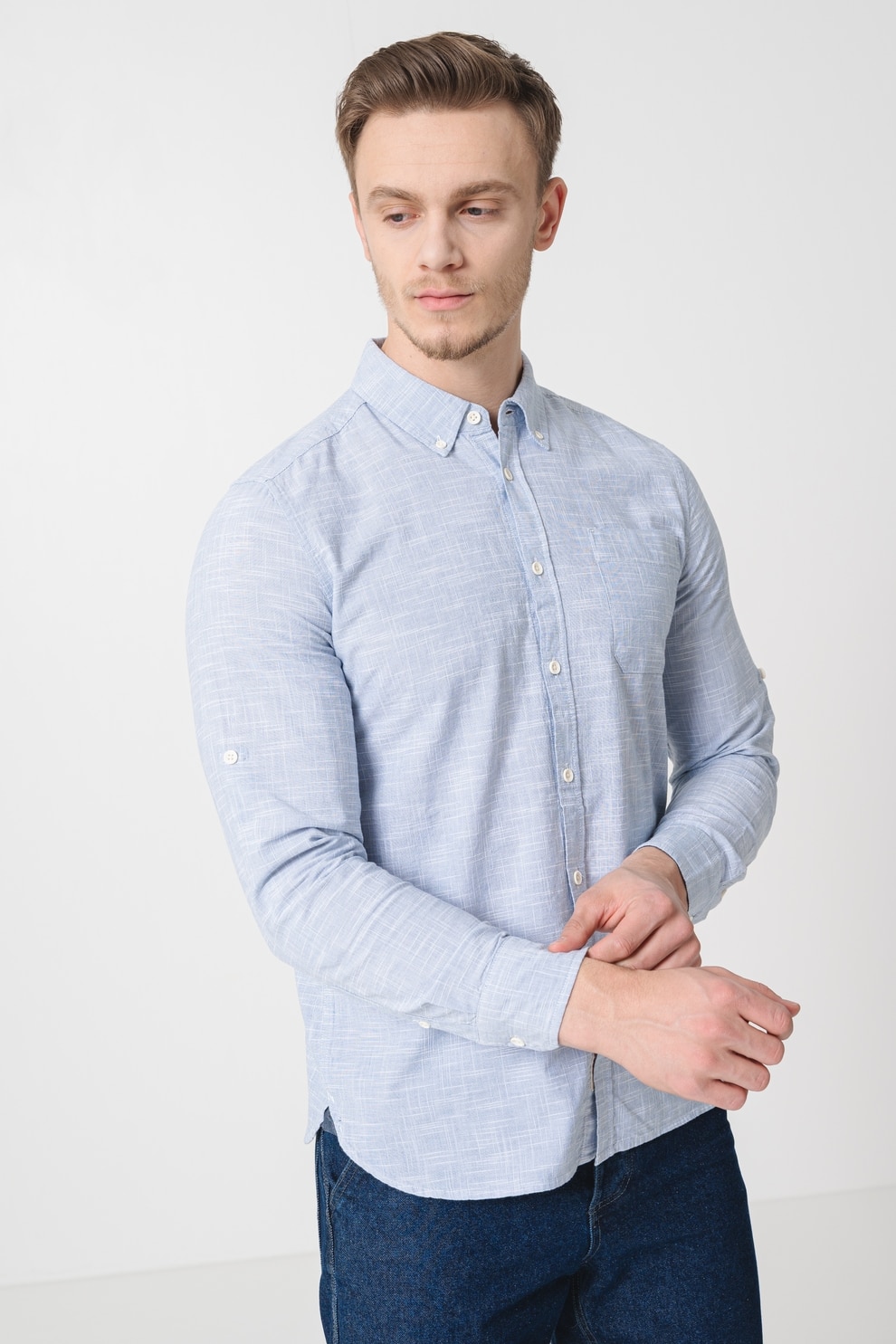 Mustang, Camasa formala slim-fit, Albastru deschis melange, 2XL