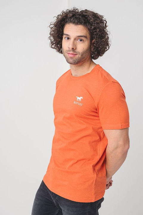 Mustang, Kerek nyakú pamutpóló, Fehér/Téglavörös