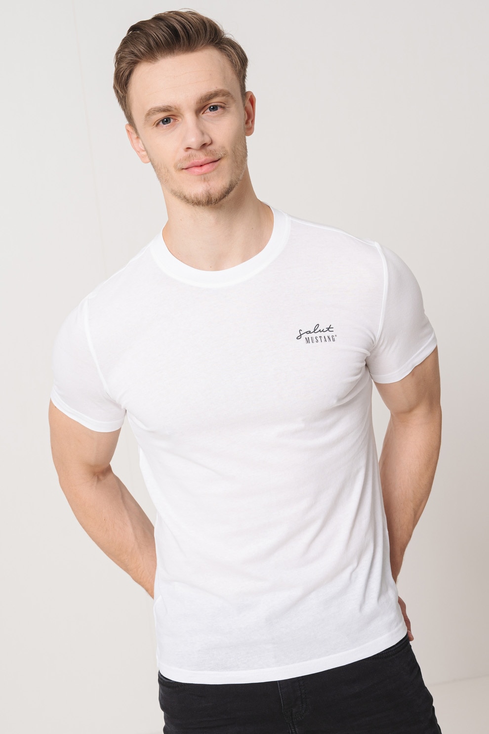 Mustang, Tricou slim fit cu logo, Alb, XL