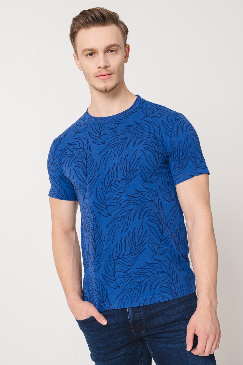 Mustang, Tricou cu imprimeu grafic, Albastru inchis, XL