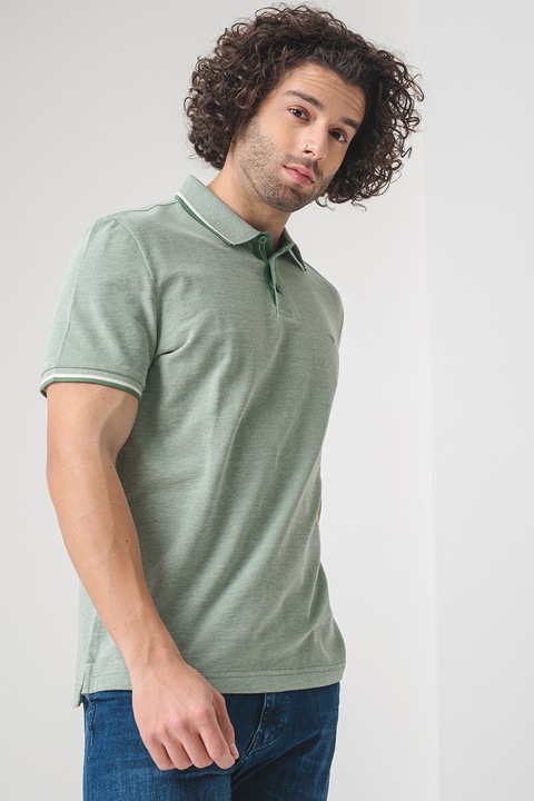 Mustang, Tricou polo de bumbac cu logo discret, Verde pal