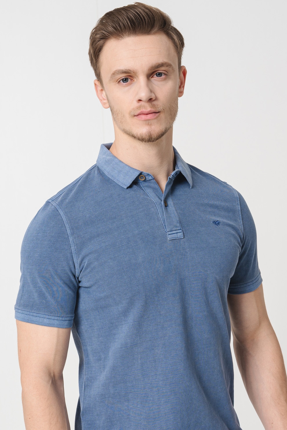 Mustang, Tricou polo cu logo, Albastru prafuit, S