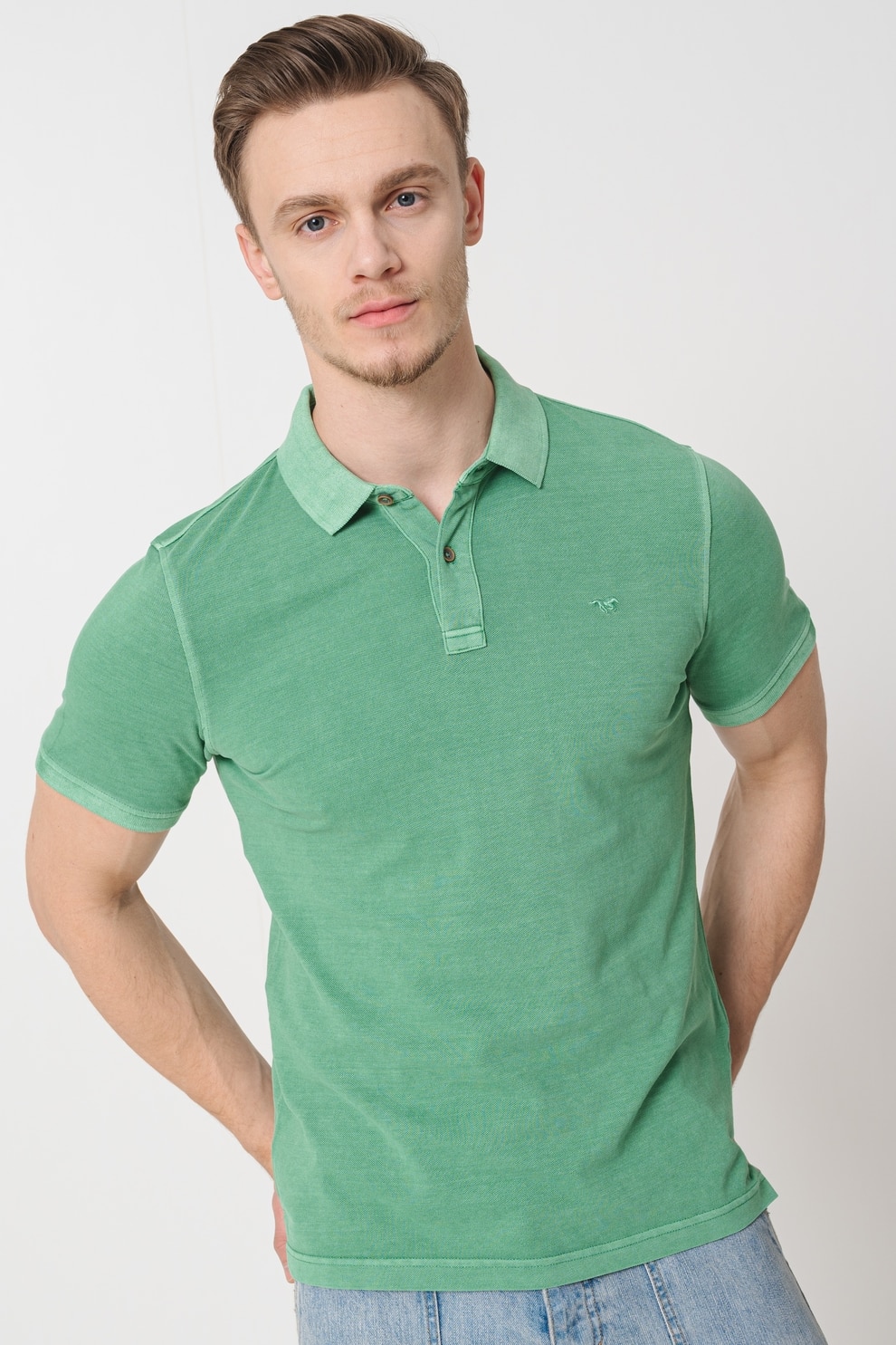 Mustang, Tricou polo cu logo, Verde deschis, L