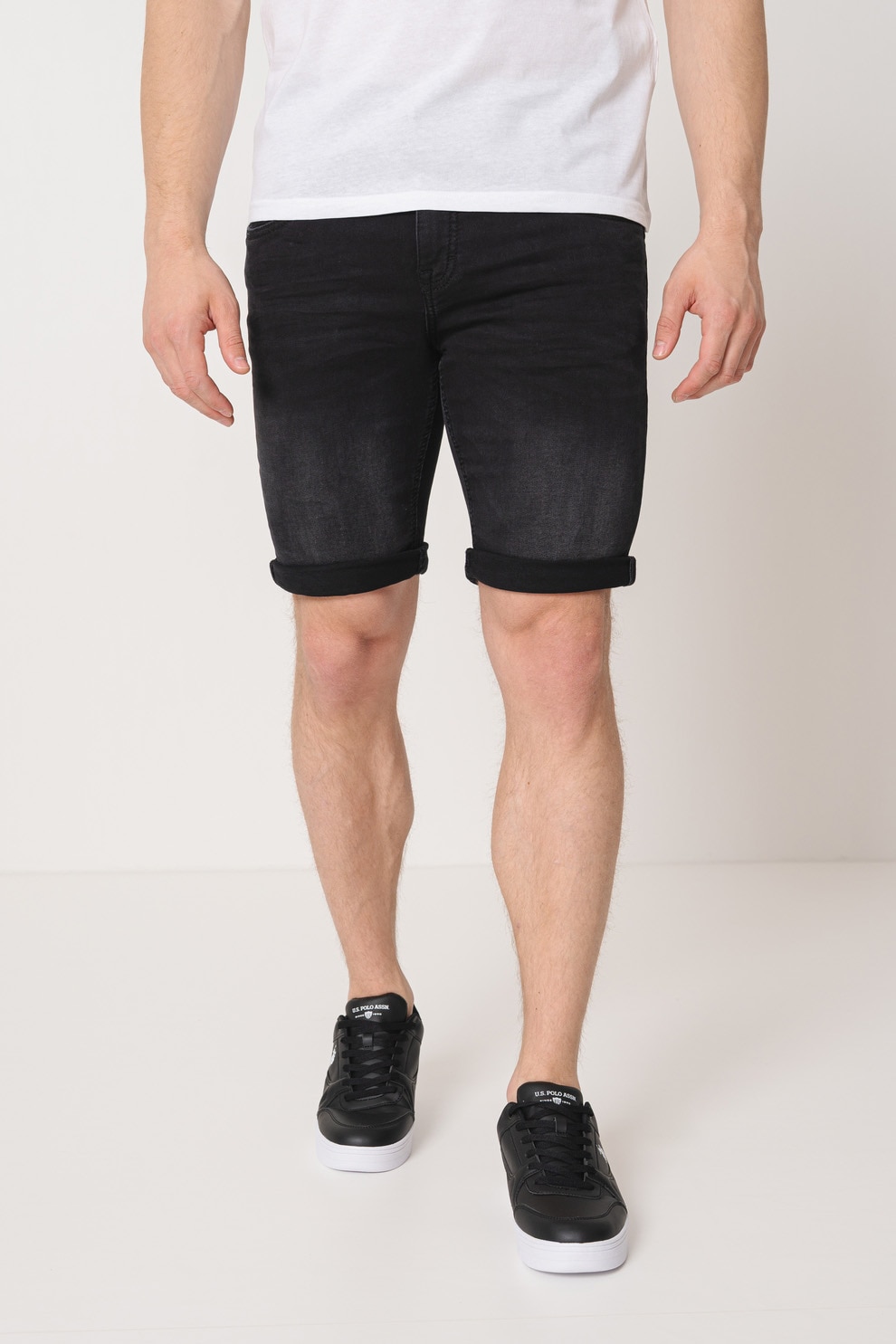 Mustang, Bermude de denim cu talie medie, Negru, 34
