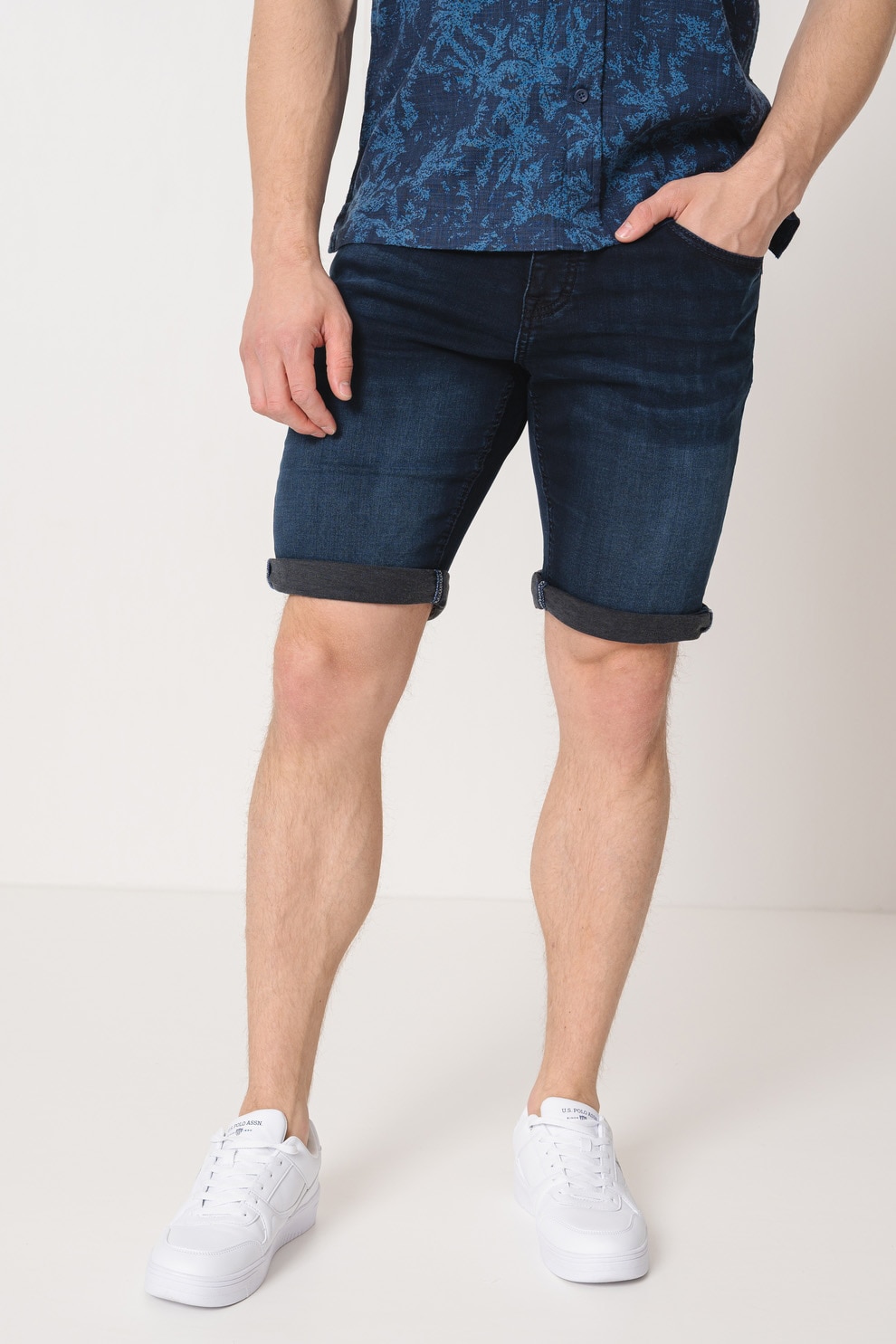 Mustang, Bermude de denim, Albastru inchis melange, 33