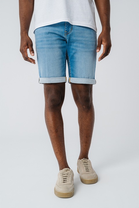 Mustang, Blugi scurti cu terminatii pliabile Chicago, Albastru melange