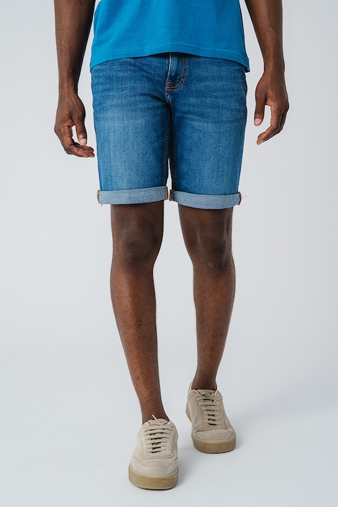 Mustang, Bermude slim fit cu talie medie Washington, Albastru inchis/Albastru