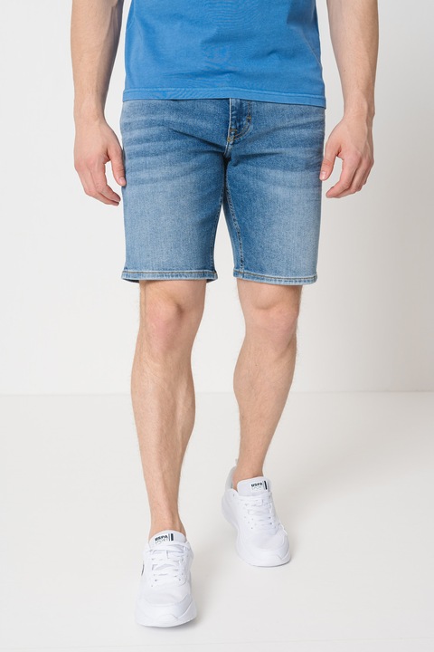 Mustang, Magas derekú straight fit farmer bermudanadrág, Melange világoskék