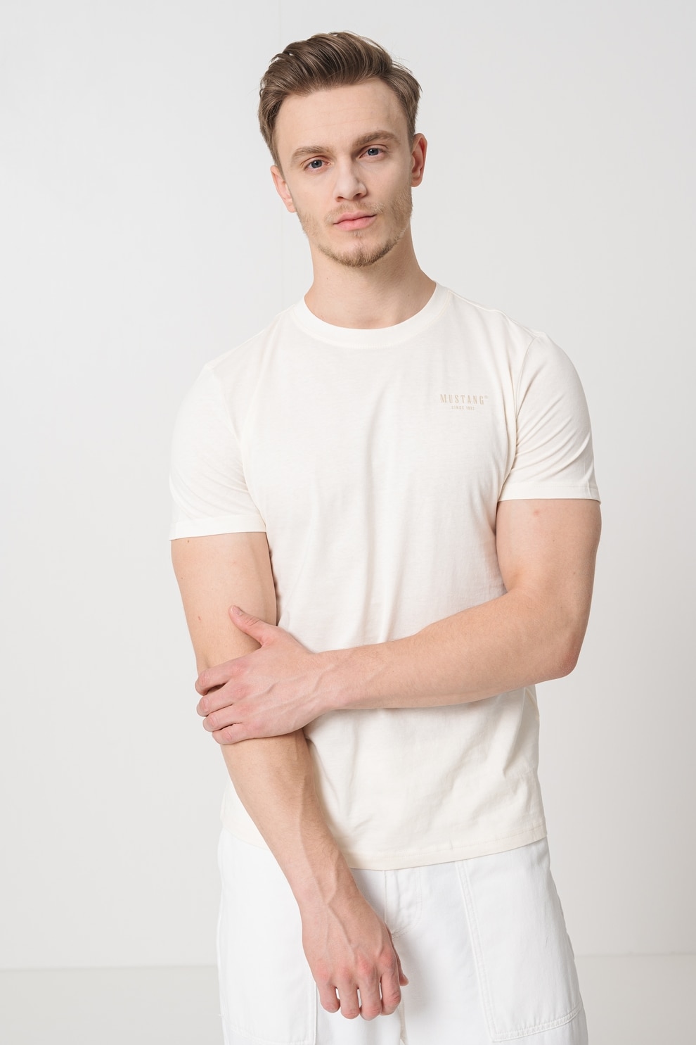 Mustang, Tricou cu logo, Alb fildes, 2XL