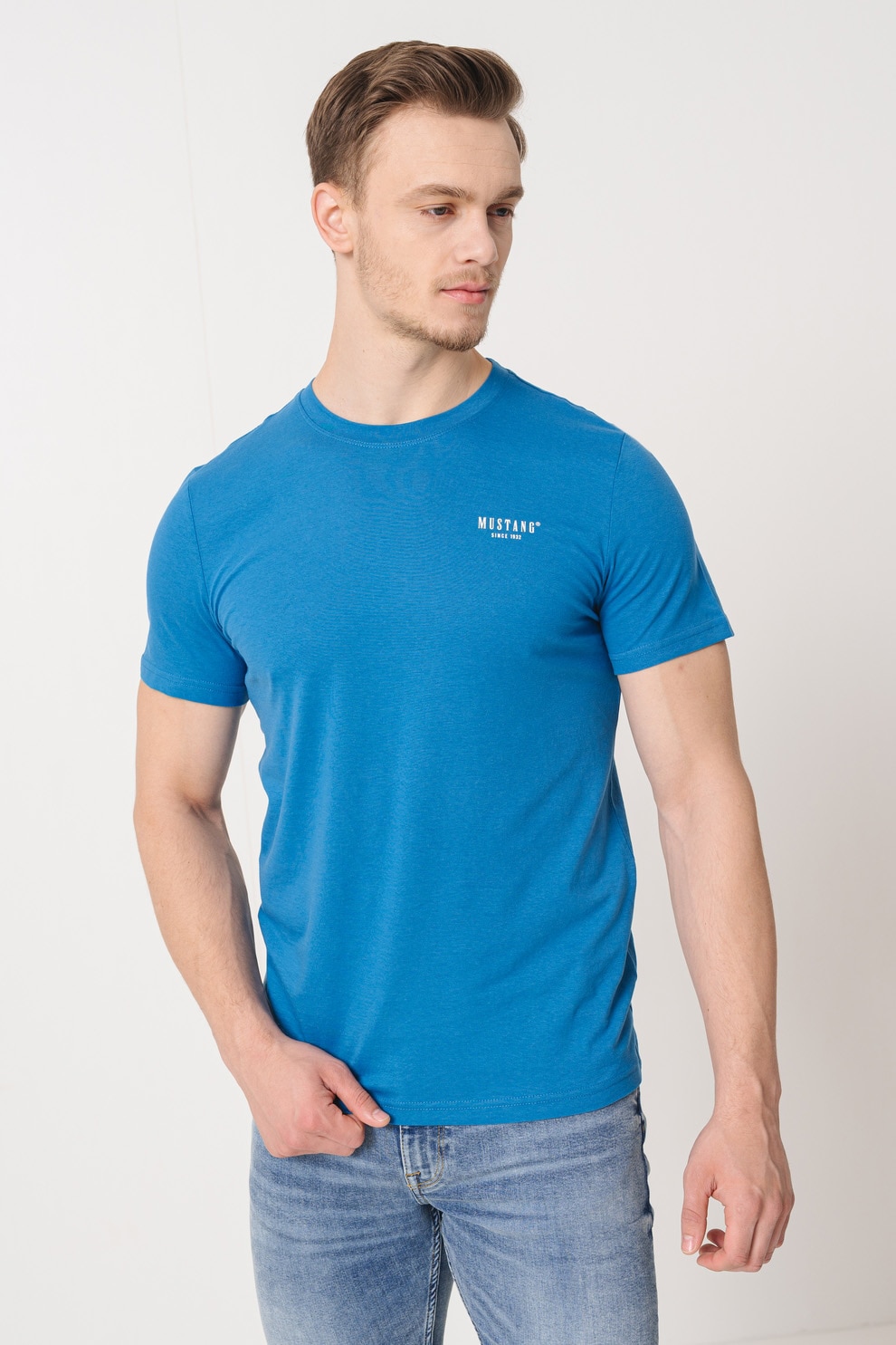 Mustang, Tricou cu logo, Albastru, XL