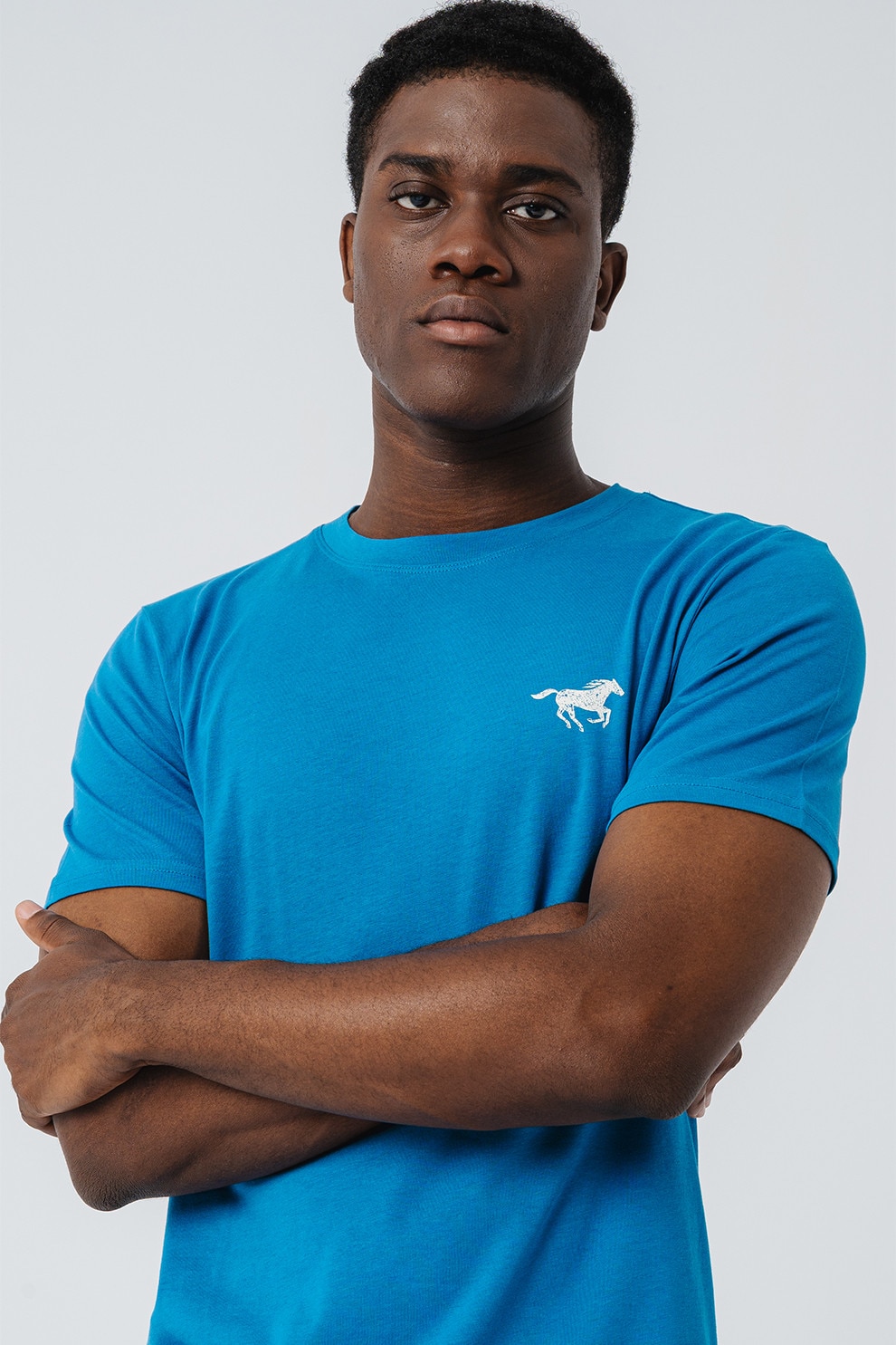 Mustang, Tricou uni din bumbac, Alb, Albastru royal, 2XL