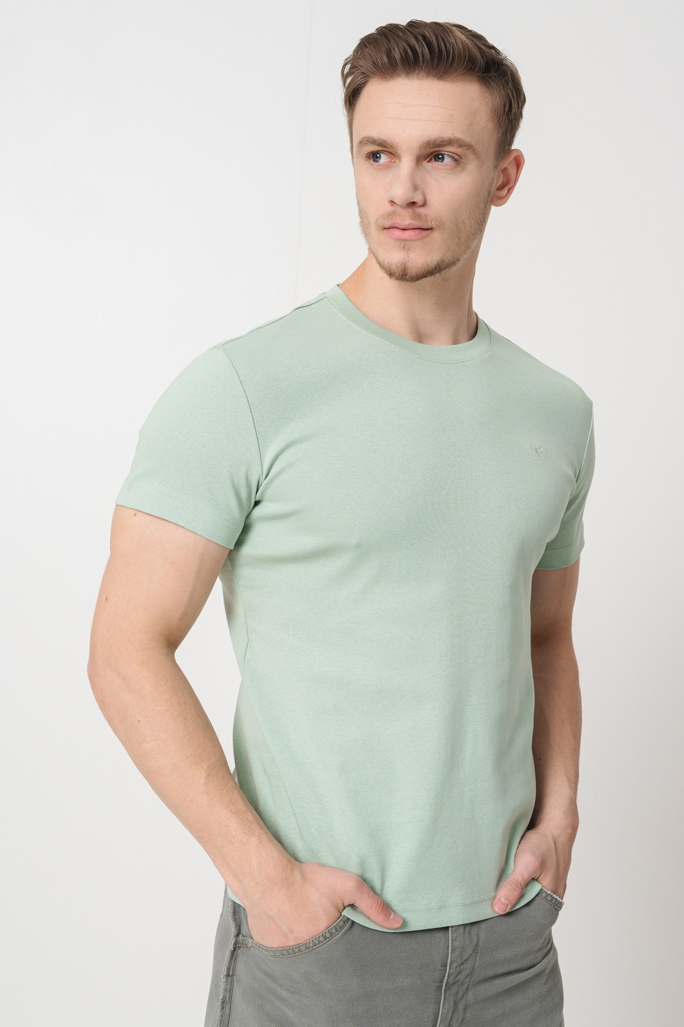 Mustang, Tricou uni cu decolteu la baza gatului, Verde menta, 2XL
