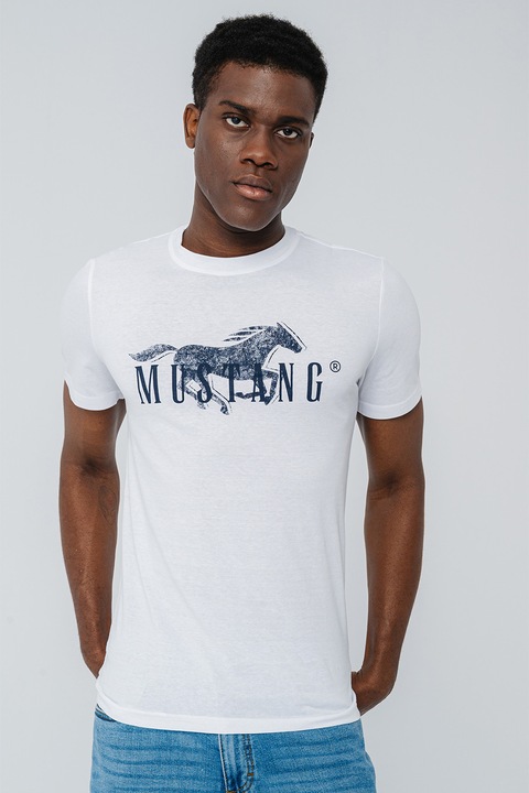Mustang, Kerek nyakú logós póló, Fehér/Tengerészkék