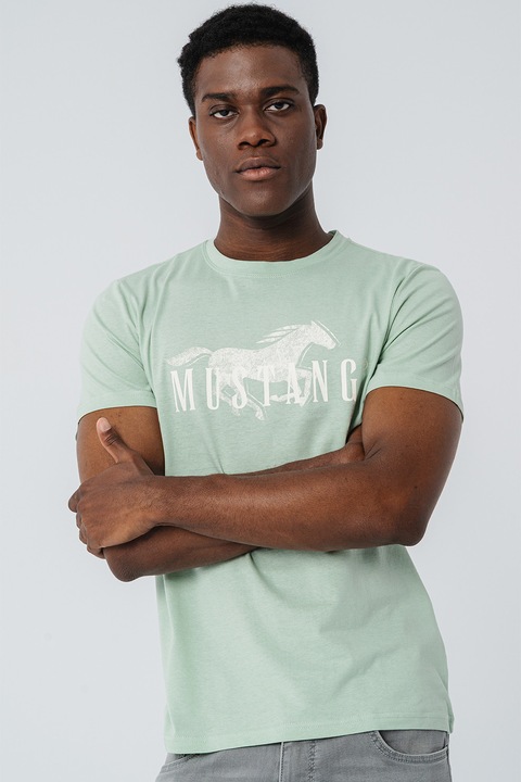 Mustang, Kerek nyakú logós póló, Fehér/Mentazöld