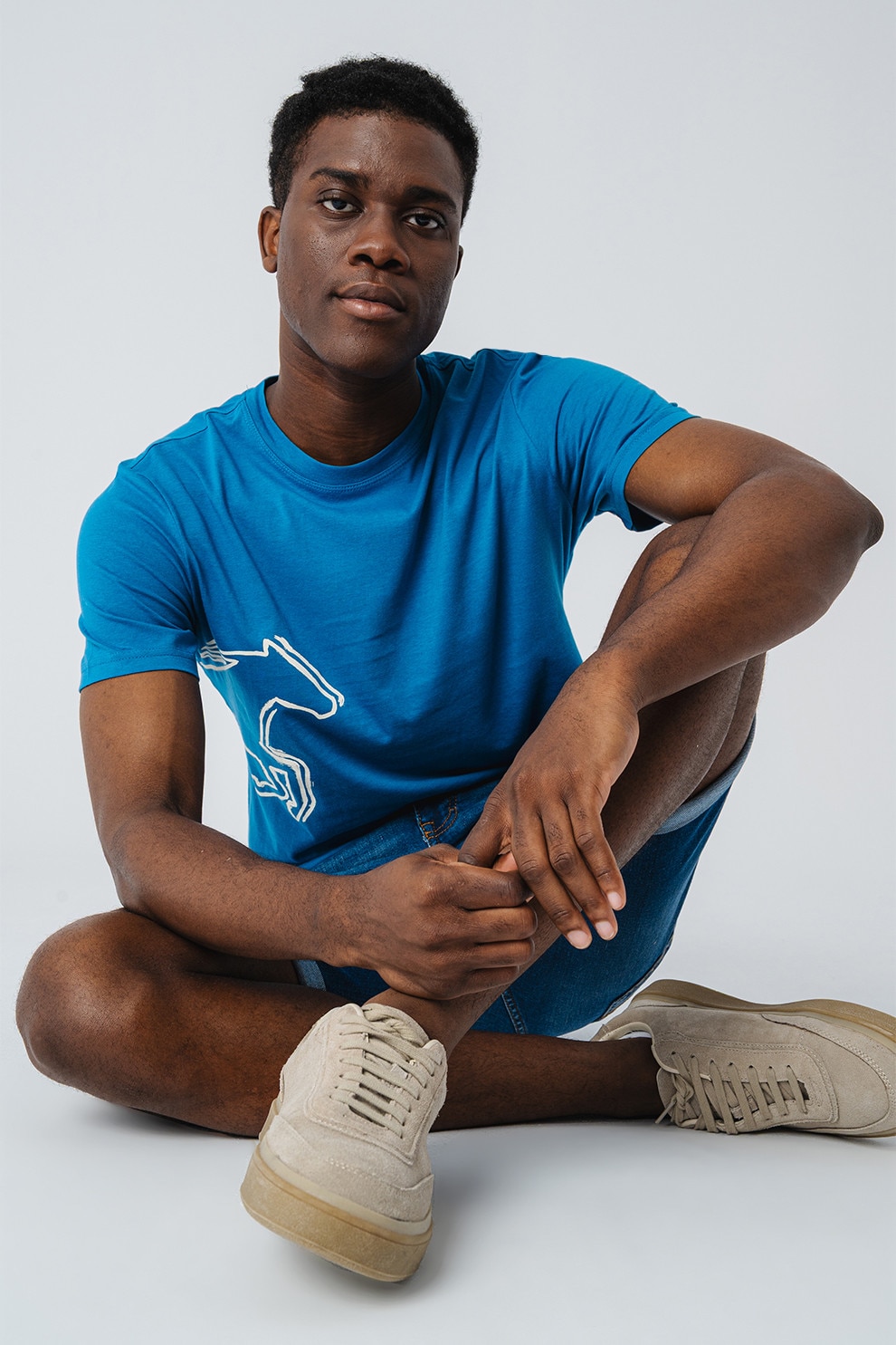 Mustang, Tricou cu decolteu la baza gatului si imprimeu grafic Austin, Albastru azur, M