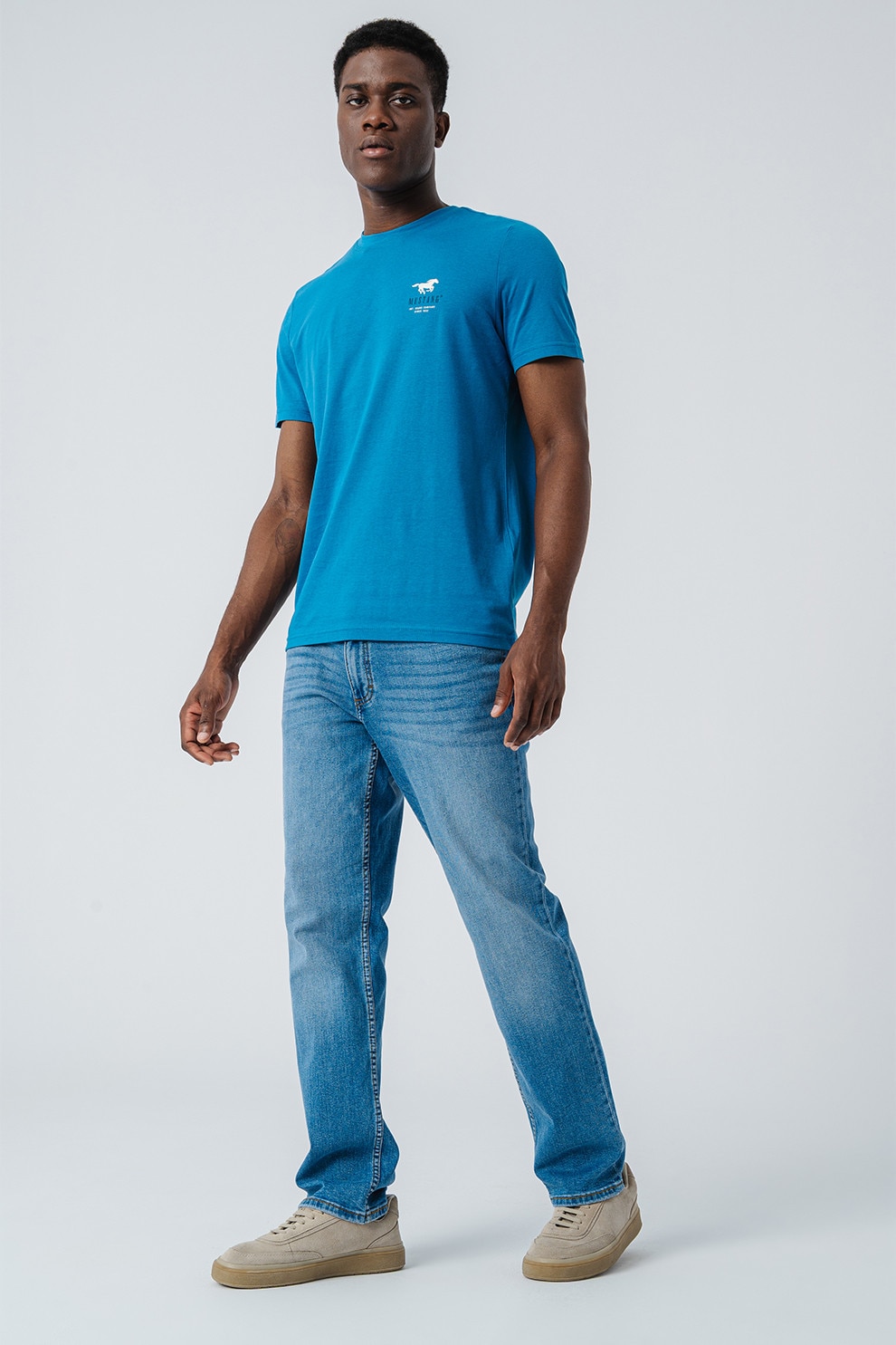 Mustang, Tricou cu decolteu la baza gatului Austin, Albastru petrol, S