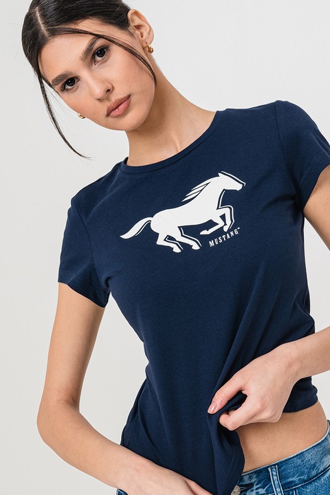 Mustang, Póló kontrasztos logóval, Fehér/Tengerészkék