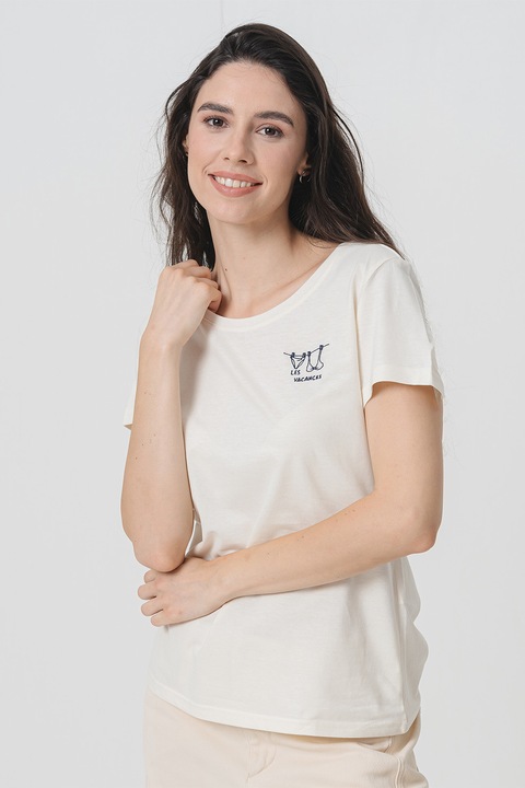 Mustang, Tricou lejer cu decolteu rotund, Negru/Bej