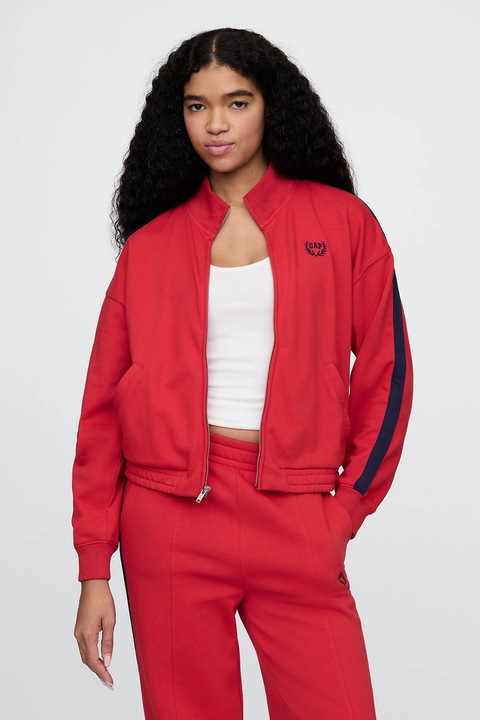 GAP, Bluza de trening cu logo si fermoar, Rosu/Albastru ultramarin