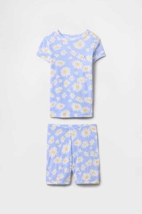 GAP, Pijama din bumbac organic cu pantaloni scurti, Alb/Galben/Albastru deschis, 95 CM