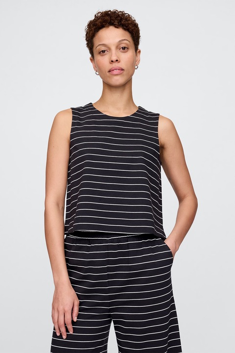 GAP, Раиран танк топ от органичен памук с овално деколте, Тъмносин