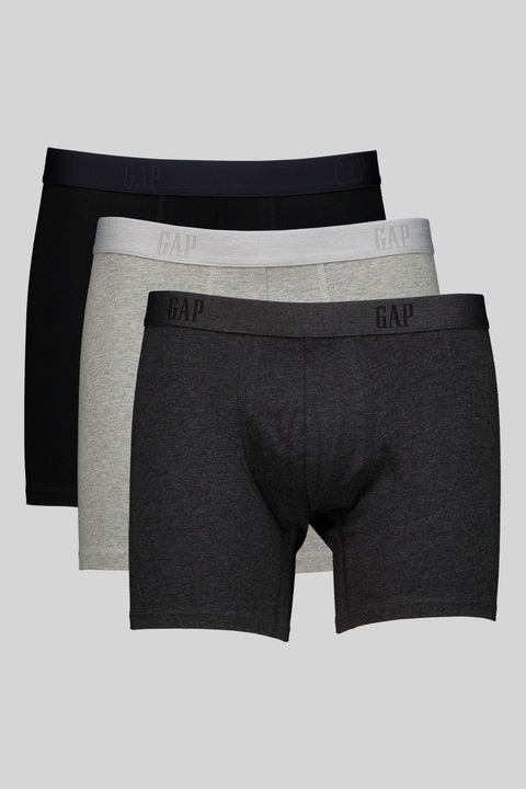 GAP, Set de boxeri cu banda logo in talie - 3 perechi, Negru/Gri
