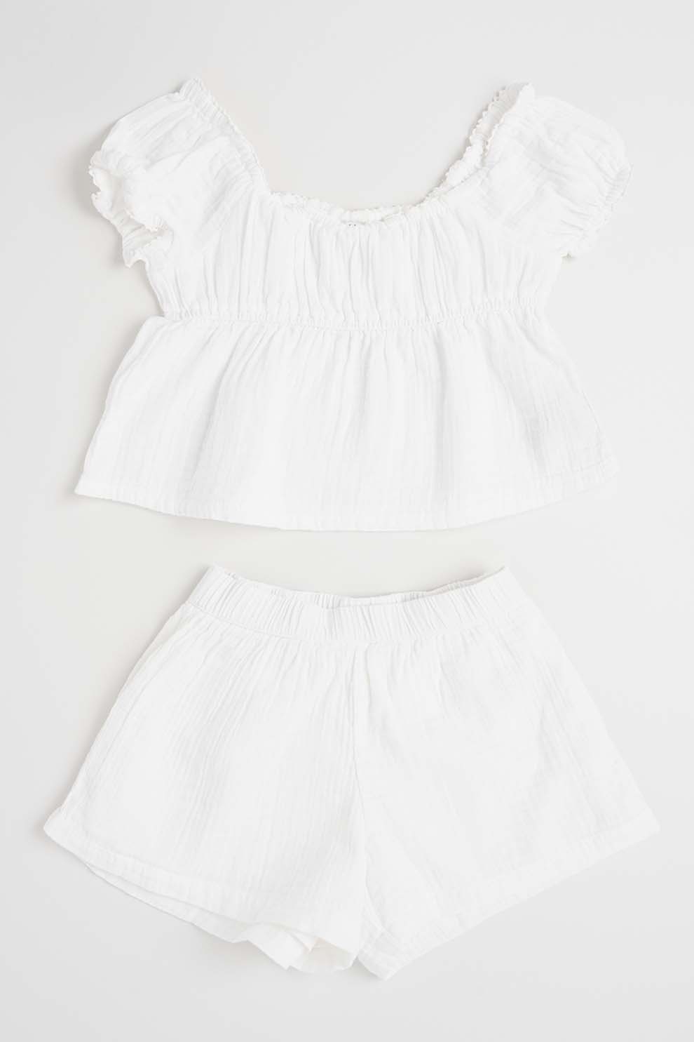 GAP, Set de bluza si pantaloni scurti, Alb, 140 CM