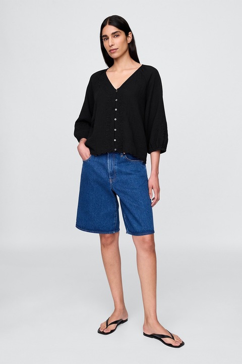 GAP, Bluza supradimensionata cu decolteu in V, Negru, L