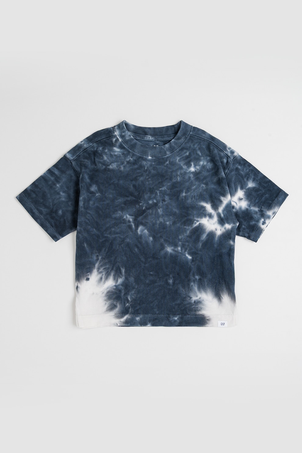 GAP, Tricou cu decolteu la baza gatului si model tie-dye, Alb murdar, Bleumarin, 120 CM