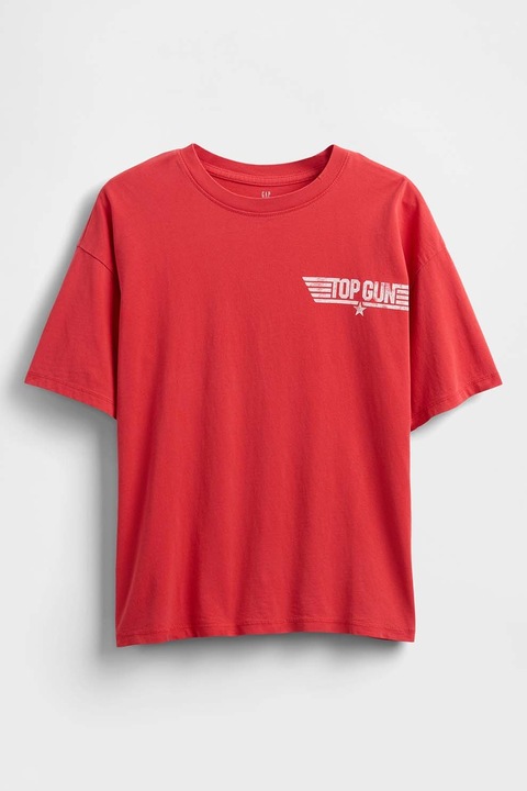 GAP, Tricou cu imprimeu Top Gun, Rosu/Alb