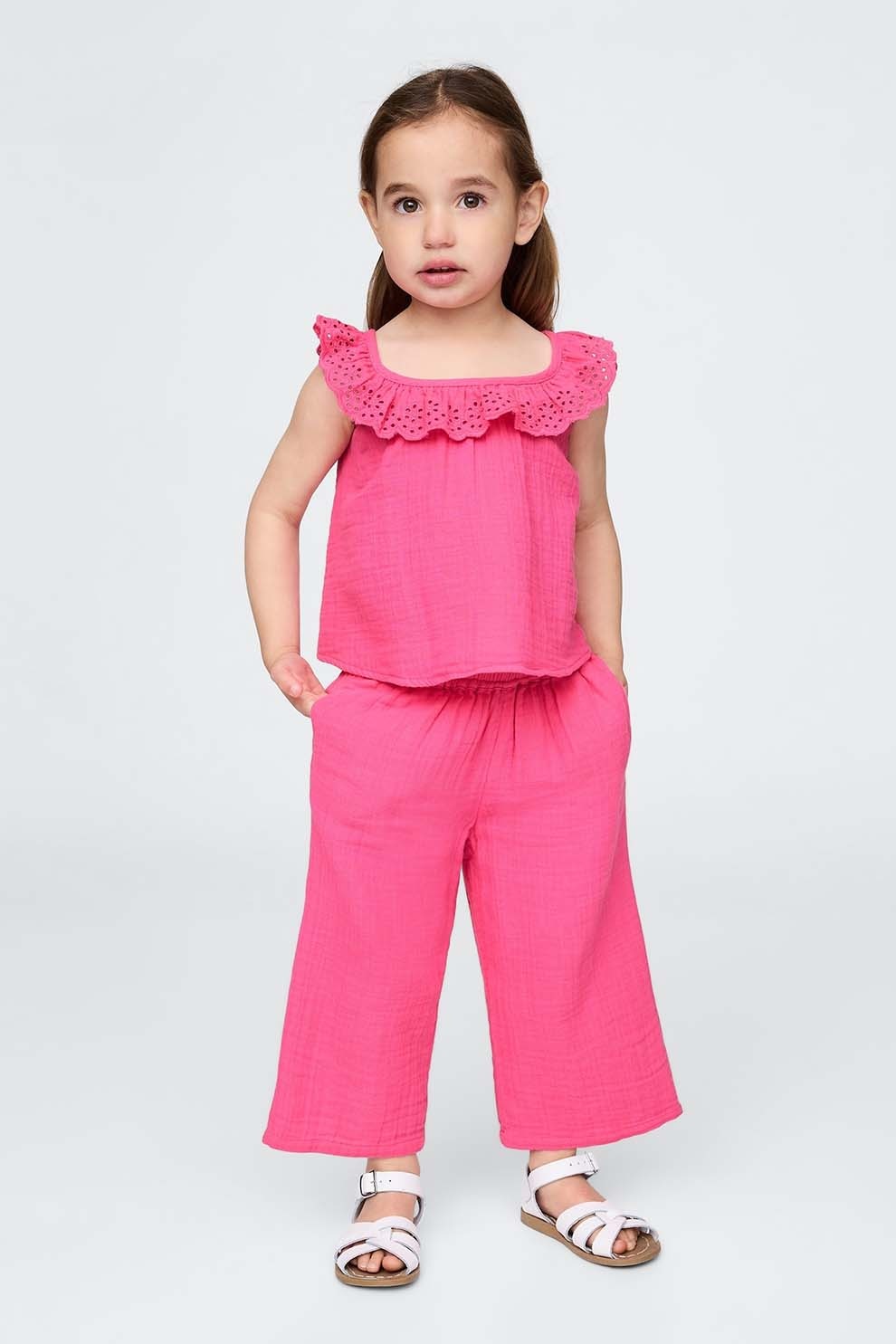 GAP, Set de pantaloni si top de muselina, Fucsia, 105 CM