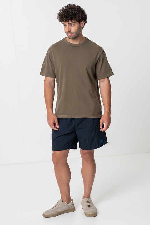 GAP, Tricou din bumbac cu decolteu la baza gatului, Kaki inchis