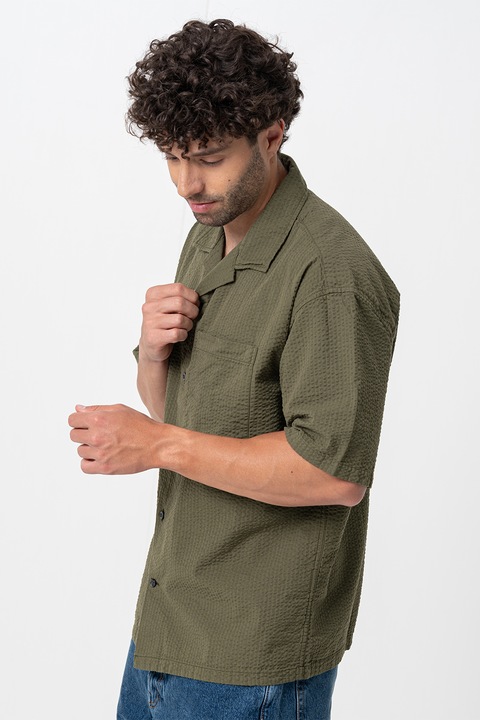 GAP, Rövid ujjú texturált ing, Sötét khaki