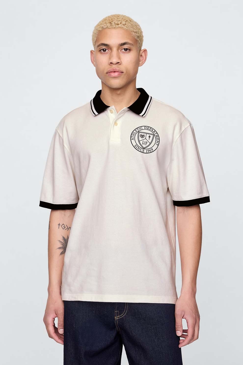 GAP, Tricou polo lejer cu detalii contrastante, Alb fildes, Negru, M