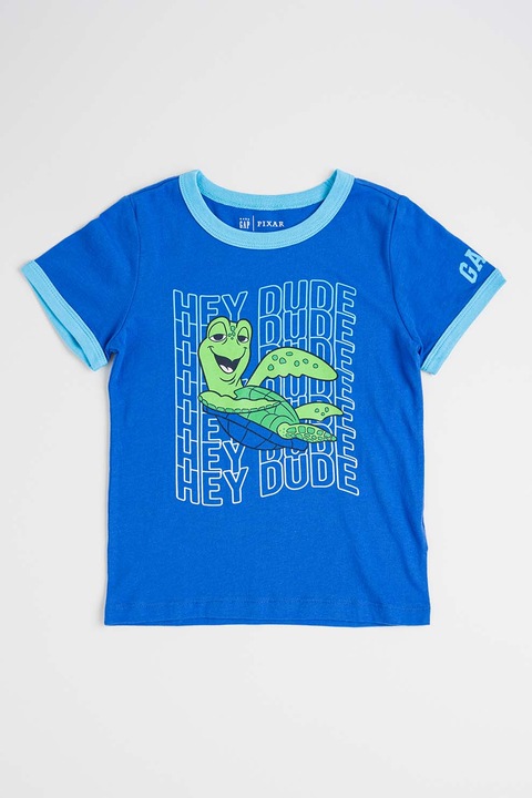 GAP, Tricou de bumbac cu detalii contrastante, Albastru inchis