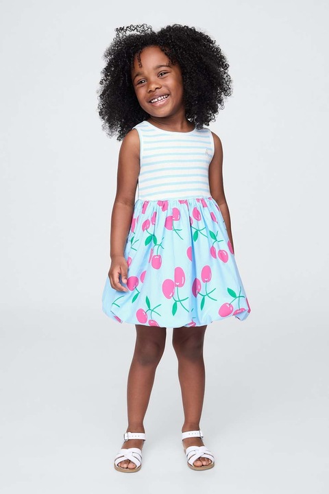 GAP, Rochie cu terminatie bufanta, Verde/Roz/Albastru