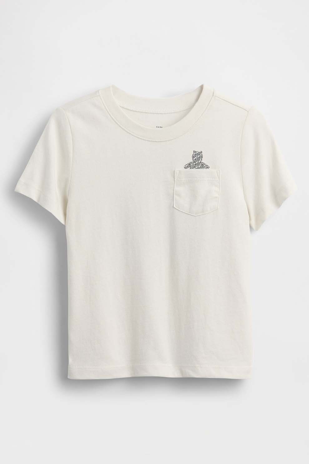 GAP, Tricou cu imprimeu pe partea din spate, Alb, Negru, 90 CM