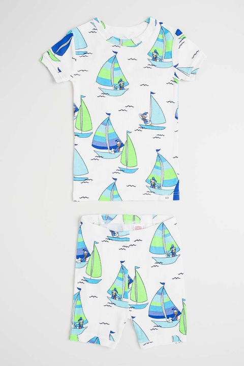 GAP, Pijama de bumbac organic cu pantaloni scurti, Alb/Verde/Albastru, 80 CM
