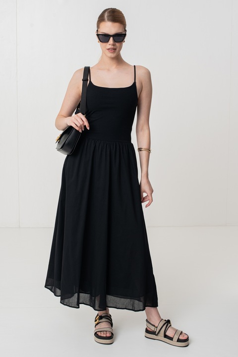 GAP, Разкроена дълга рокля с тънки регулиращи се презрамки, Черен