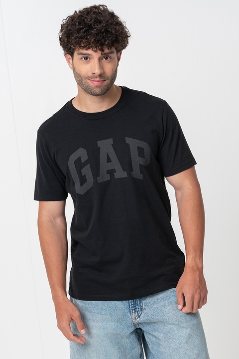 GAP, Tricou de bumbac cu imprimeu logo, Negru