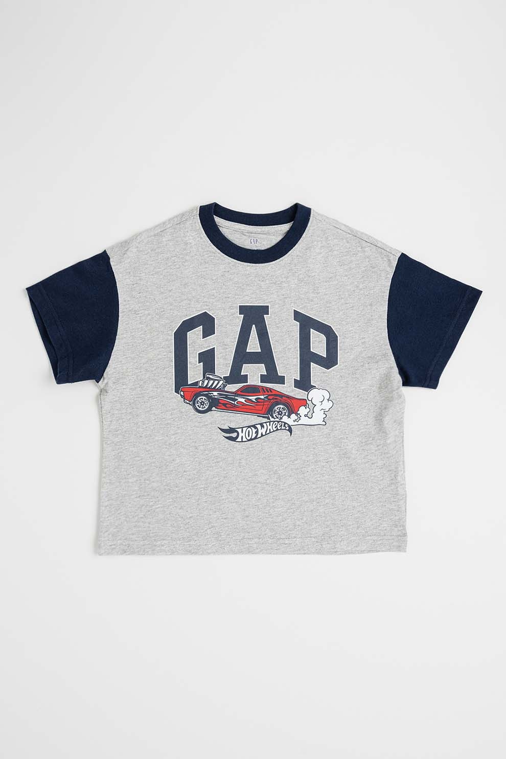 GAP, Tricou cu imprimeu Hot Wheels, Gri melange, Bleumarin, 80 CM