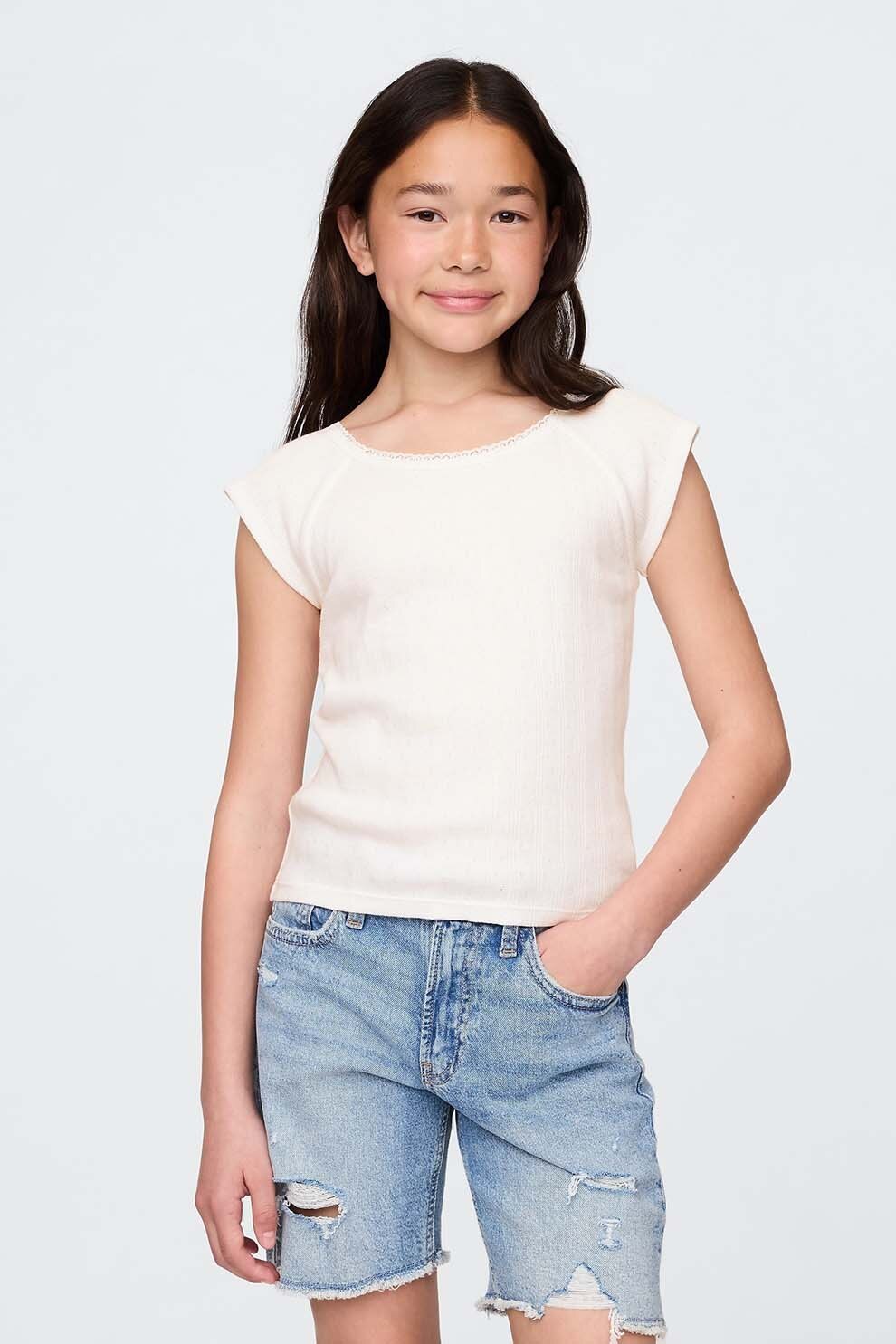 GAP, Tricou cu decolteu rotund, Alb murdar, 130 CM
