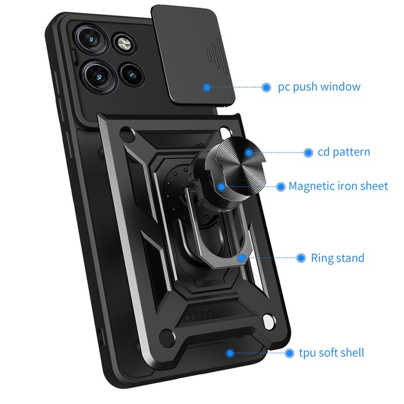 Husa telefon Mat-Tech compatibila cu Motorola Edge 50 Neo, Protectie Camera, Inel, Magnet, Anti-Shock, Rugged Protection, Negru