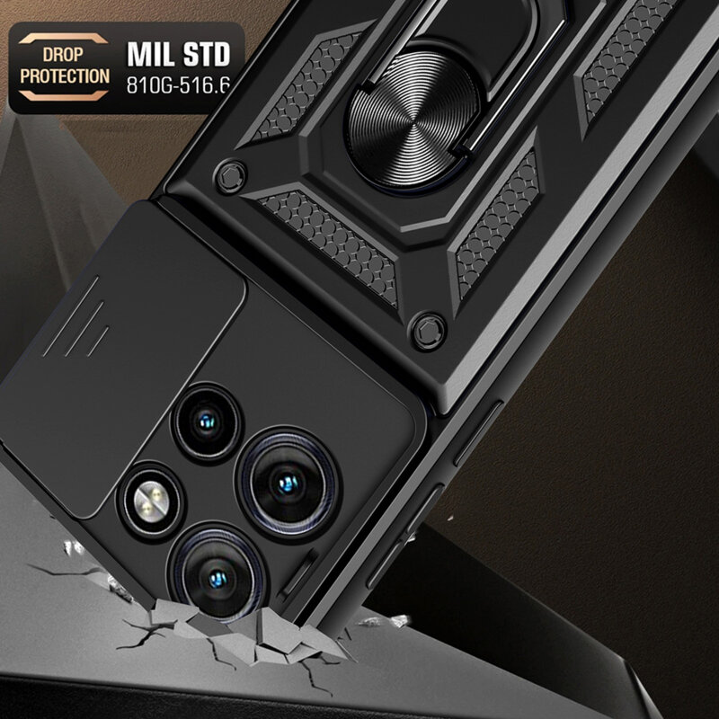 Husa telefon Mat-Tech compatibila cu Motorola Edge 50 Neo, Protectie Camera, Inel, Magnet, Anti-Shock, Rugged Protection, Negru